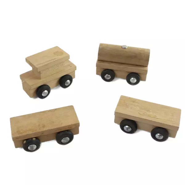 Wooden Train Set with 4 Cars Vintage Wooden Toy Repairable Parts