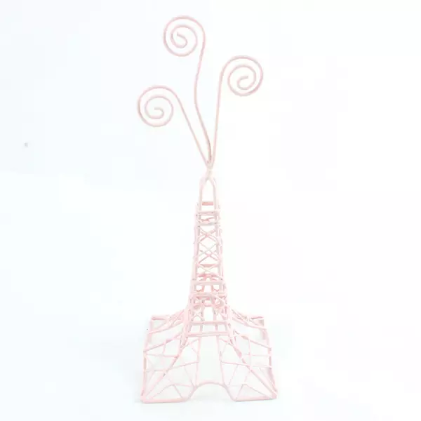 Pink Wire Miniature Tower Sculpture 10" Tall Tabletop Accent 4x4 Base