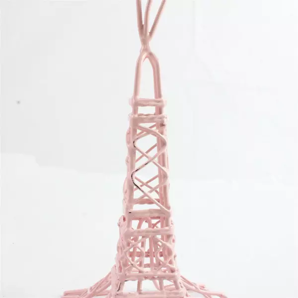 Pink Wire Miniature Tower Sculpture 10" Tall Tabletop Accent 4x4 Base