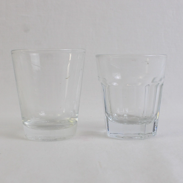 Lot of 2 Clear Glass Faceted Shot Glasses Barware Set