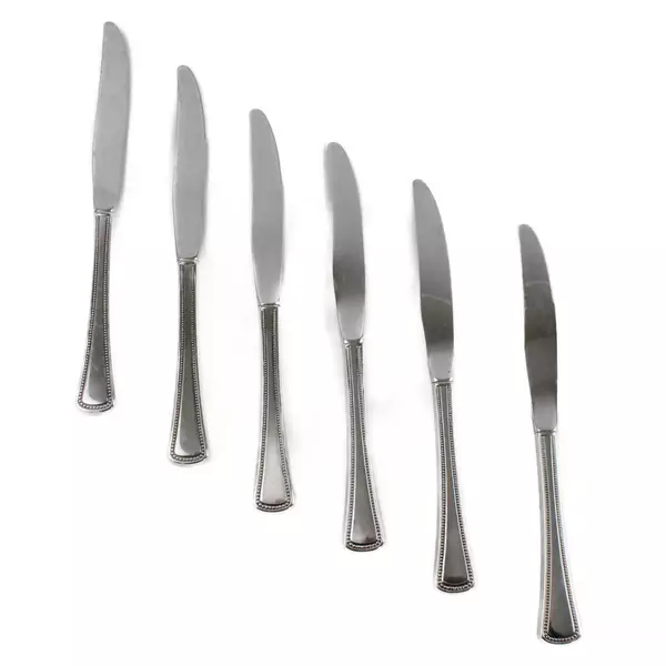 Set of 6 Oneida Needlepoint-Beaded Stainless Modern Hollow Handle Knives 9"