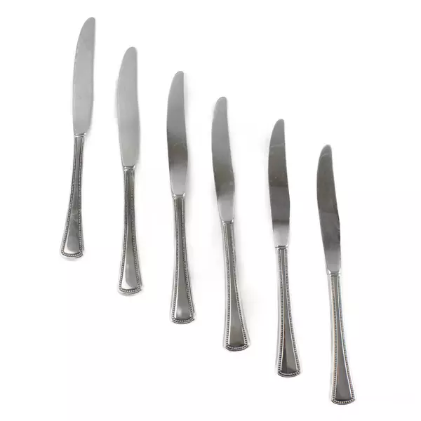 Set of 6 Oneida Needlepoint-Beaded Stainless Modern Hollow Handle Knives 9"