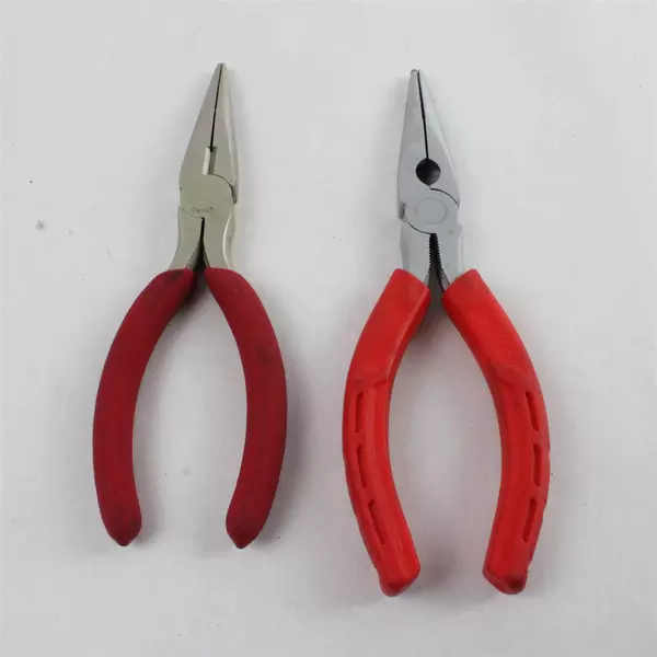 Lot of 5 Hand Tools: Needle Nose Pliers, Regular Pliers, Wrench, Wire Stripper