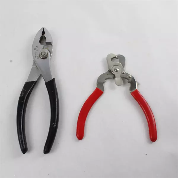 Lot of 5 Hand Tools: Needle Nose Pliers, Regular Pliers, Wrench, Wire Stripper