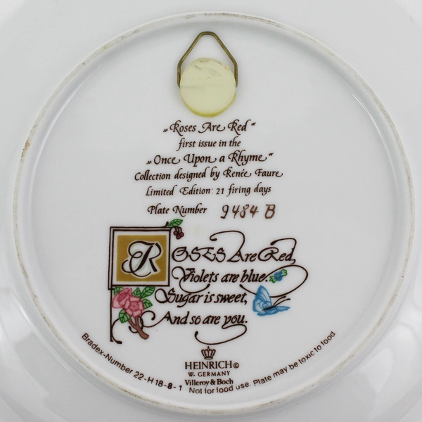 Heinrich Germany “Roses Are Red” Once Upon Rhyme Numbered Plate Villeroy & Boch