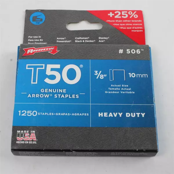 ARROW T50 3/8" Staples 1250 Pack Genuine #506 4479184 
