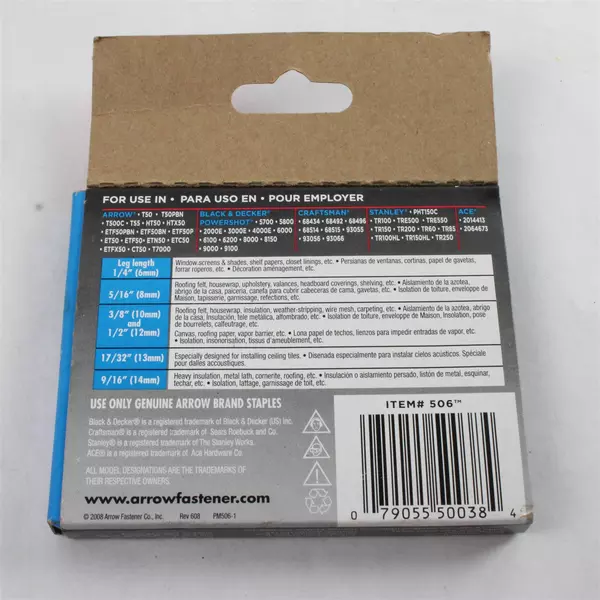 ARROW T50 3/8" Staples 1250 Pack Genuine #506 4479184 