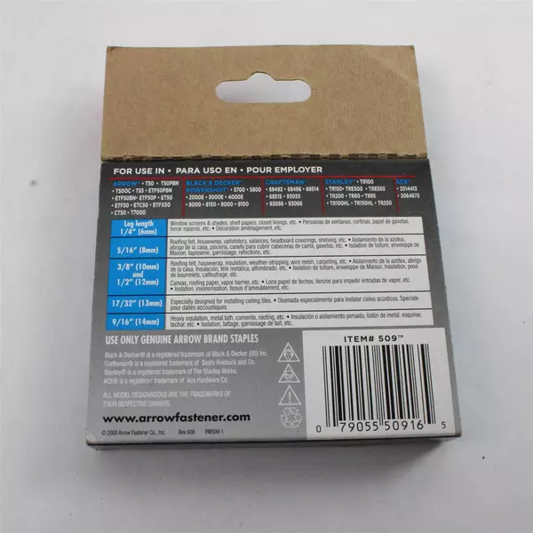 ARROW T50 Genuine Staples 9/16-Inch 1250 Pack #509 New