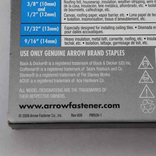ARROW T50 Genuine Staples 9/16-Inch 1250 Pack #509 New