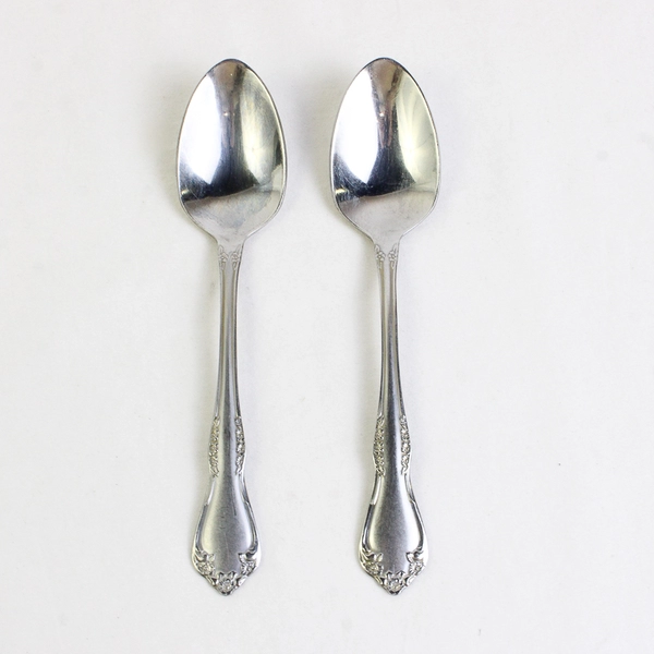 Set of 2 Oneida Mansfield Frosted Stainless Steel Teaspoons