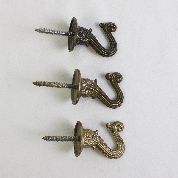 Lot of 3 Vintage Brass Ceiling or Wall Mounted Swag Hooks