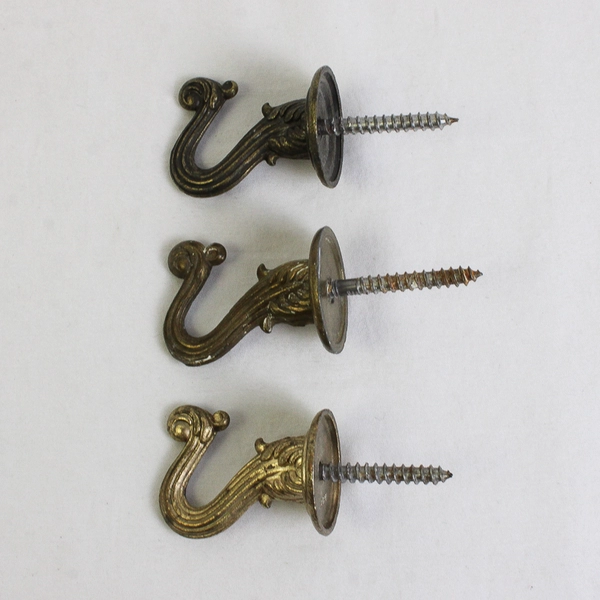 Lot of 3 Vintage Brass Ceiling or Wall Mounted Swag Hooks