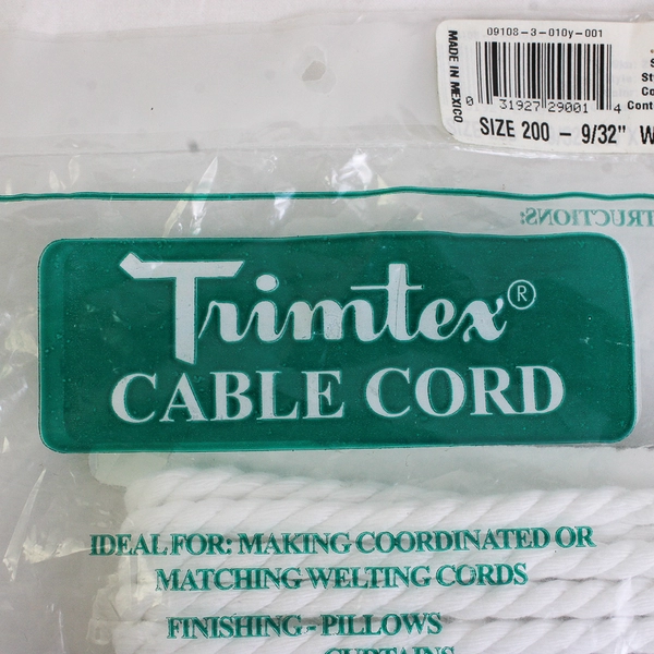NIP Trimtex Size 200 White Cotton Cable Cord 9/32" W x 10 Yds