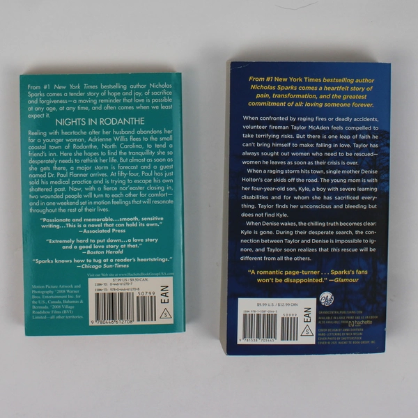 Lot of 2 Nicholas Sparks Novels Nights in Rodanthe & The Rescue Paperback
