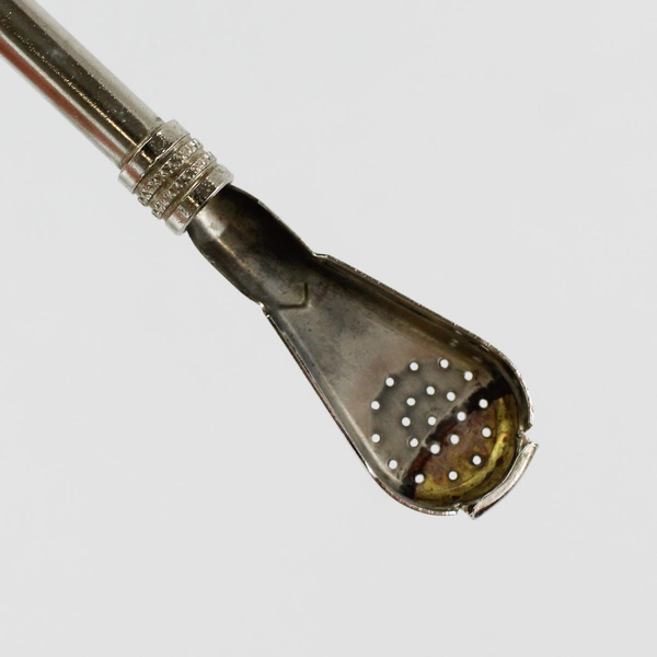 Vtg Argentina Industrial Bombilla Yerba Mate Straw Silver with 18k Gold Tip 7.5”