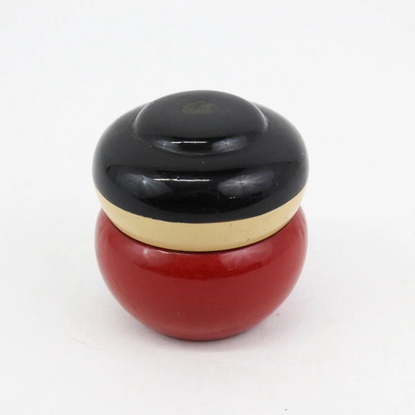 Vintage 2 Part Hand Painted Lacquer Ware Kokeshi Doll Box with Lid, 3" Tall