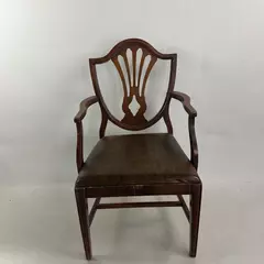 Antique 1902 English Hepplewhite Style Brown Cushioned Chair