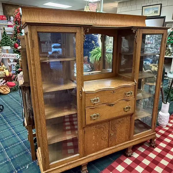Antique Wooden Side by Side Display Cabinet Buffet Replacement Glass