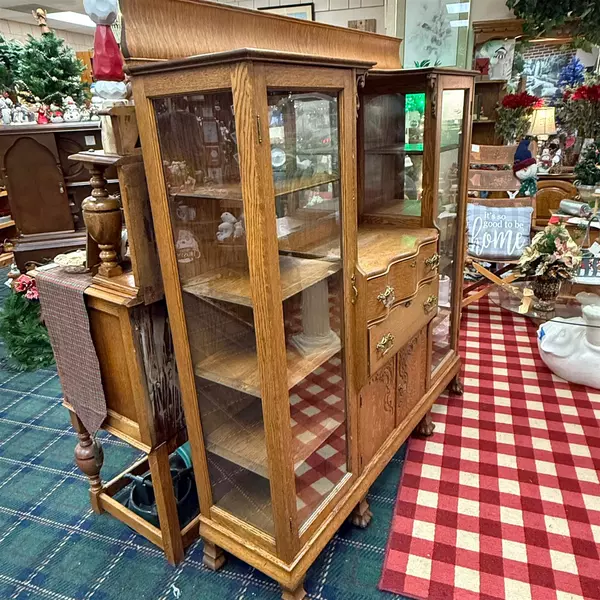 Antique Wooden Side by Side Display Cabinet Buffet Replacement Glass