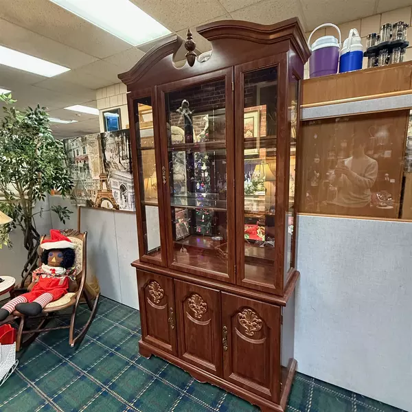 Vintage Dark Wood Two-Piece Federal Style China Display Cabinet