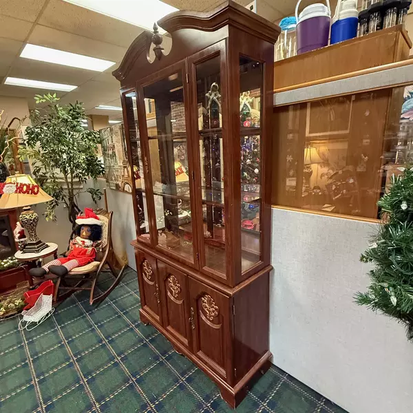 Vintage Dark Wood Two-Piece Federal Style China Display Cabinet