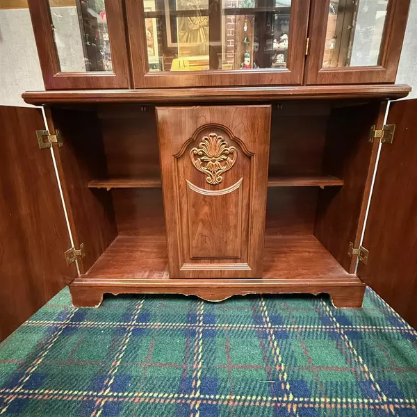 Vintage Dark Wood Two-Piece Federal Style China Display Cabinet