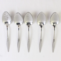 Lot of 5 Oneida Highland Rose Serving Spoons Set Stainless Steel Glossy Finish