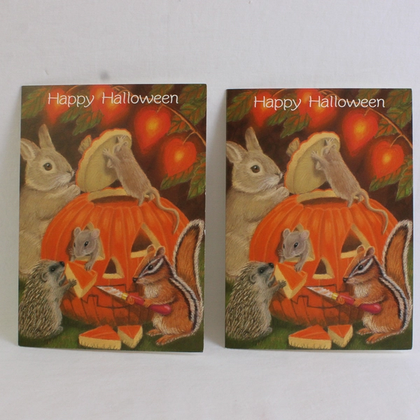 Set of 2 VTG 1998 Marian Heath Woodland Animals Halloween Greeting Cards