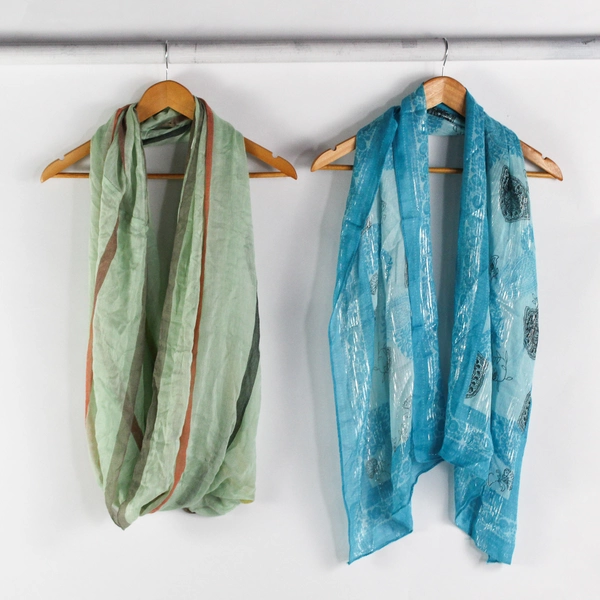 Lot of 2 Ladies' Fashion Viscose Scarves, RN136556, Teal Blue and Mint Green