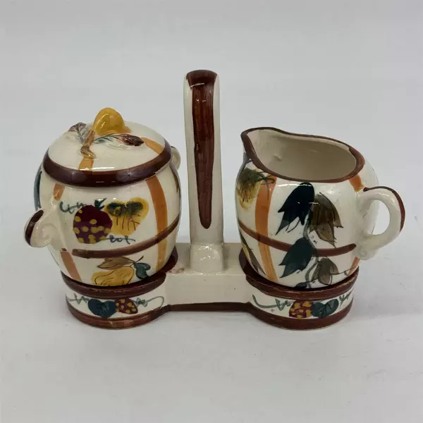 Vintage NASCO Japan Hand- Painted Creamer and Sugar Set w/ Tray Fruit Design