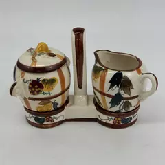 Vintage NASCO Japan Hand- Painted Creamer and Sugar Set w/ Tray Fruit Design