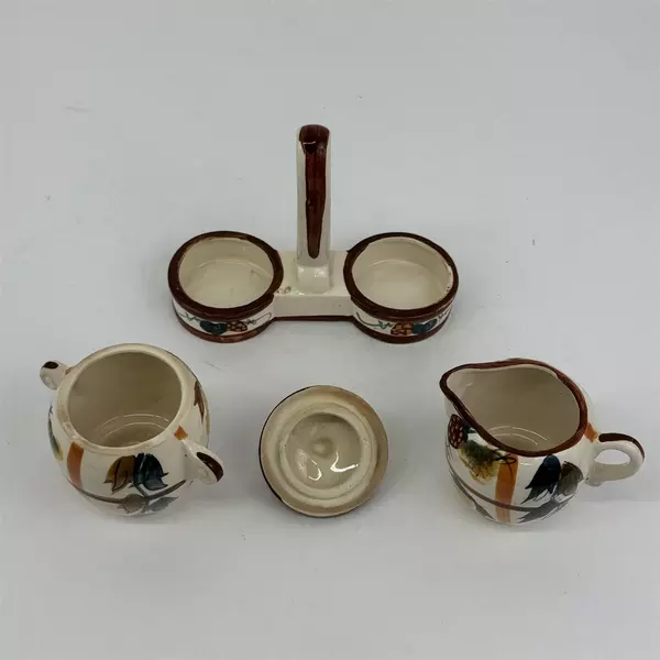 Vintage NASCO Japan Hand- Painted Creamer and Sugar Set w/ Tray Fruit Design