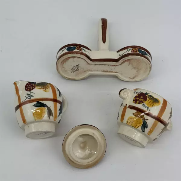 Vintage NASCO Japan Hand- Painted Creamer and Sugar Set w/ Tray Fruit Design