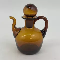 Vintage Hand Blown Brown Glass Mini Pitcher Or Cruet With Glass Stopper