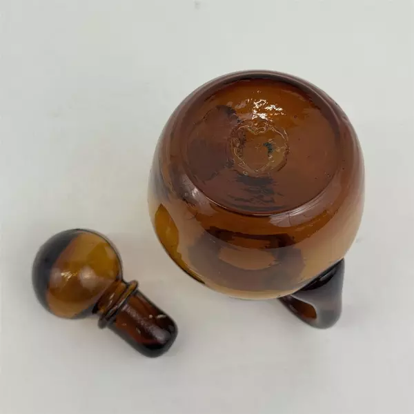 Vintage Hand Blown Brown Glass Mini Pitcher Or Cruet With Glass Stopper