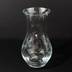 Vintage Colony Etched Crystal Vase 10" Floral Pattern Original Sticker Romanian