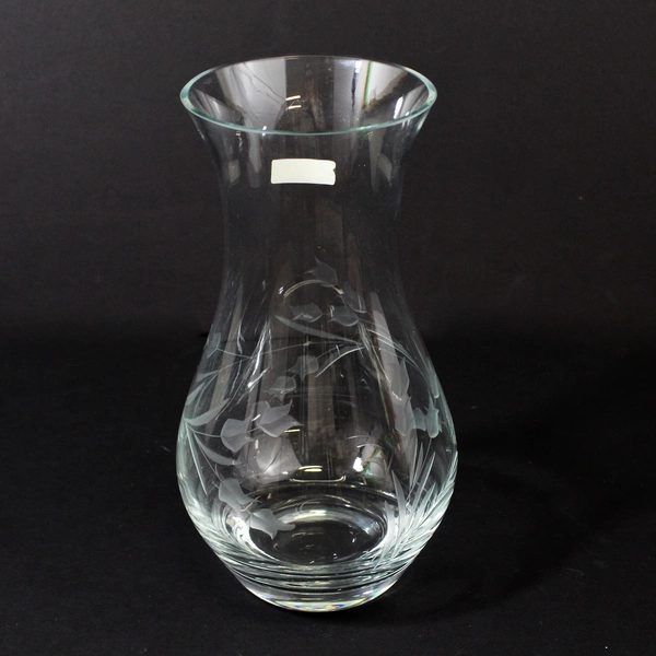 Vintage Colony Etched Crystal Vase 10" Floral Pattern Original Sticker Romanian