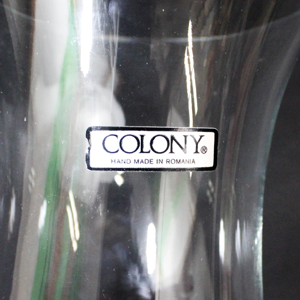 Vintage Colony Etched Crystal Vase 10" Floral Pattern Original Sticker Romanian