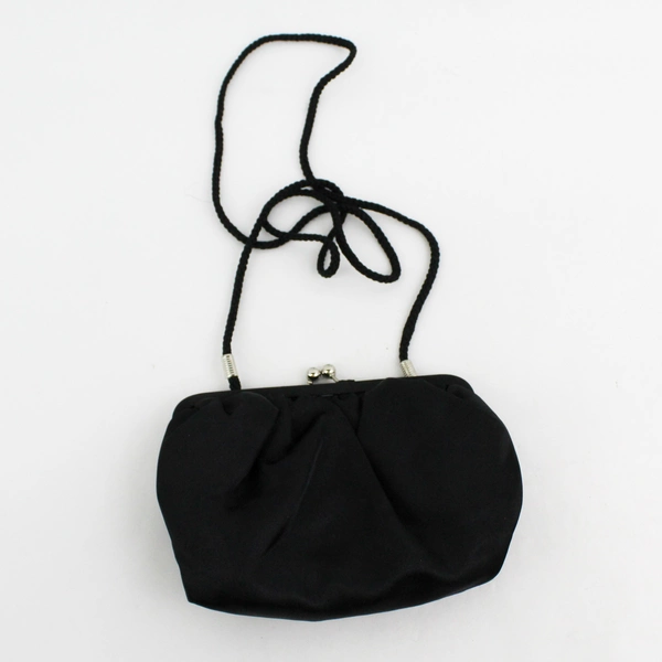 Vintage Black Silk Beaded Evening Clutch Bag w/ Cord Shoulder Strap