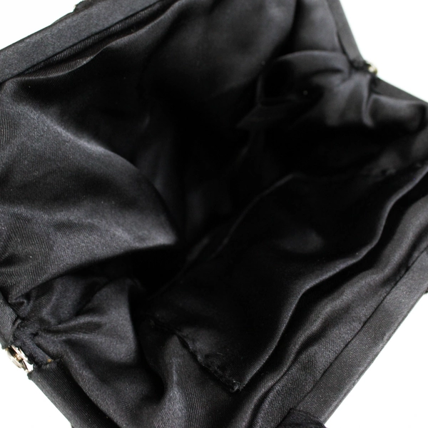 Vintage Black Silk Beaded Evening Clutch Bag w/ Cord Shoulder Strap