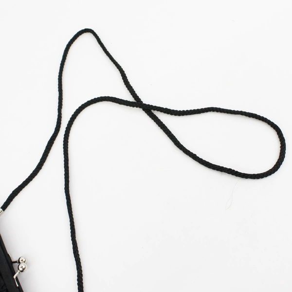 Vintage Black Silk Beaded Evening Clutch Bag w/ Cord Shoulder Strap