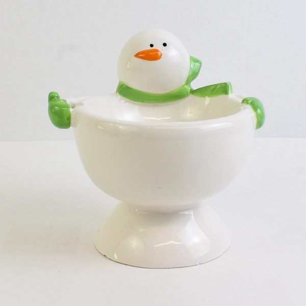 Christmas Snowman Condiment Bowl Ceramic Holiday Dip Dish 5.5" Tall