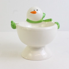 Christmas Snowman Condiment Bowl Ceramic Holiday Dip Dish 5.5" Tall