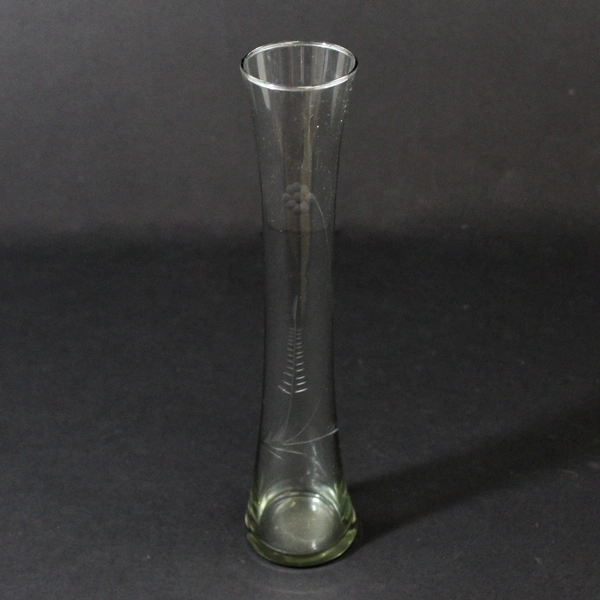 Etched Flower Clear Glass Bud Vase 10"