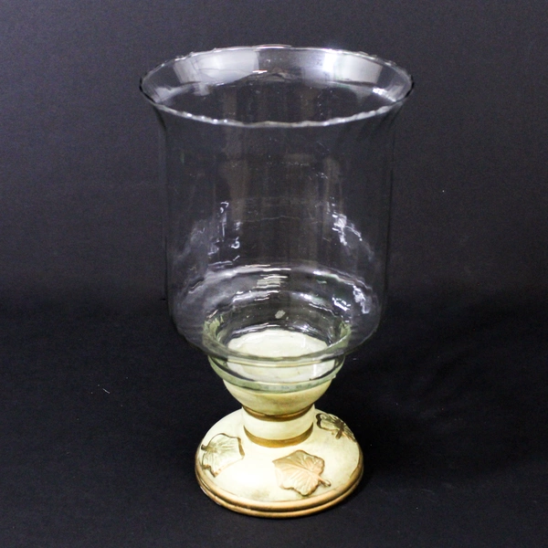 Resin and Glass Hurricane Pillar Candle Holder Embossed Leaves Mexico