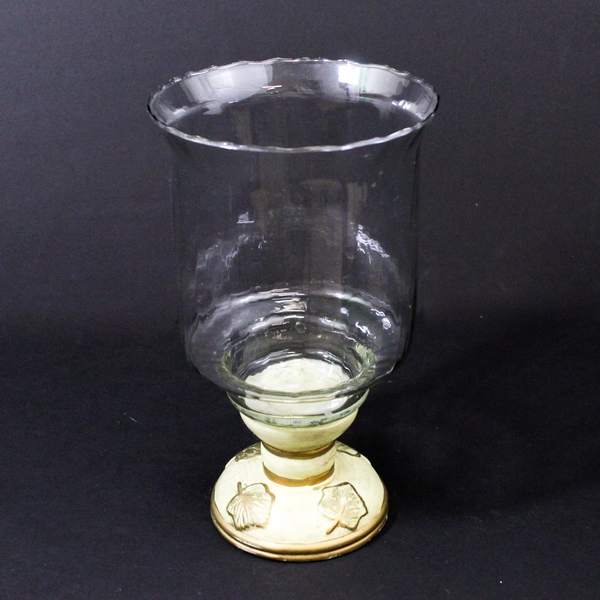 Resin and Glass Hurricane Pillar Candle Holder Embossed Leaves Mexico