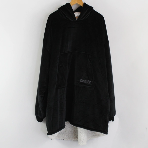 The Comfy Original Blanket Hoodie Black Oversized Sherpa Lined One Size
