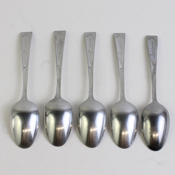Lot of 5 Towle Blossom Stainless 18/10 Oval Soup Spoons (Teaspoons) Frosted