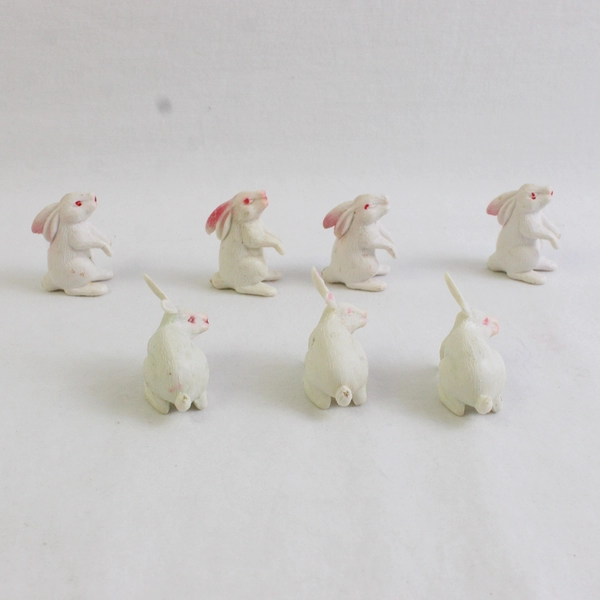 Lot of 7 Miniature Easter Bunny Rabbit Figurines White with Red Pink Faces