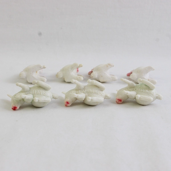 Lot of 7 Miniature Easter Bunny Rabbit Figurines White with Red Pink Faces